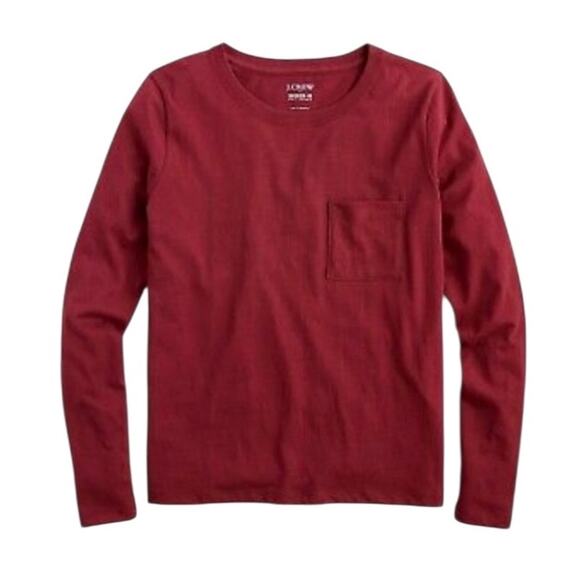J.Crew Tops - J. Crew NWT Womens Sz S Essential Pocket Tee Burgundy Long Sleeve 100% Cotton